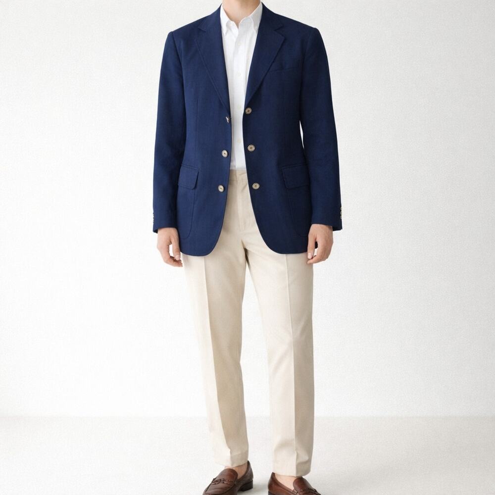 J. Press York St. Blazer Men's 40 Large Navy Cotton Twill 3/2 Roll Unconstructed